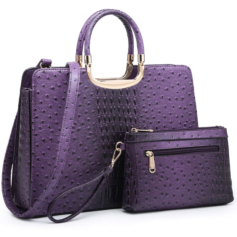 DASEIN Womens Handbag Top Handle Shoulder Bag Tote Satchel Purse Work Bag with Matching Wallet (3-Ostrich Purple) Large - Image 1